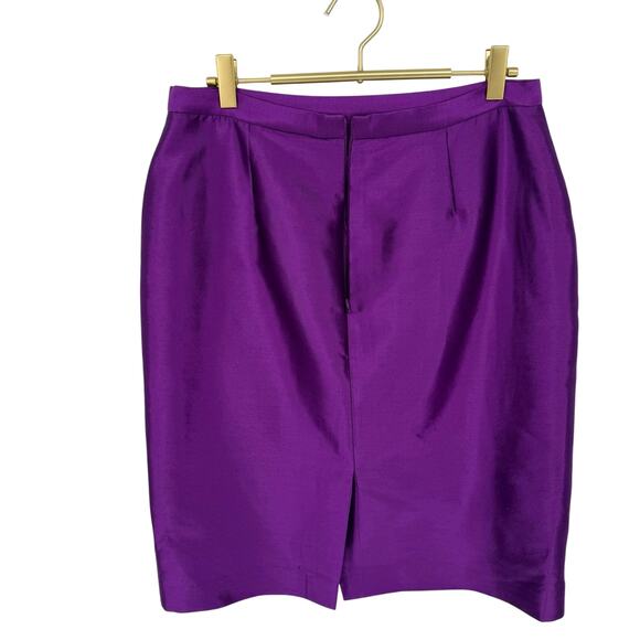 Vintage 1990s Anne Klein Purple Metallic Silk Blend Pencil Skirt, Size 8 - Picture 3 of 5